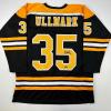imageFacsimile Autographed Linus Ullmark Boston Black Reprint Laser Auto Hockey Jersey Size Mens XL