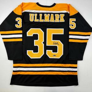 imageFacsimile Autographed Linus Ullmark Boston Black Reprint Laser Auto Hockey Jersey Size Mens XL