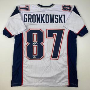 imageFacsimile Autographed Rob Gronk Gronkowski New England White Reprint Laser Auto Football Jersey Size Mens XL