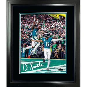 imageFramed AJ Brown ampamp Devonta Smith Philadelphia Eagles Dual Facsimile Laser Engraved Signature Auto 11quotx14quotFootball Photo HOFSM Holo