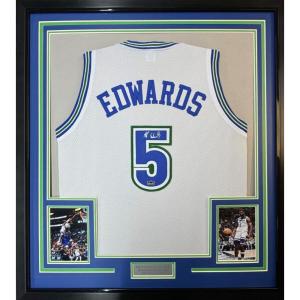 imageFramed Facsimile Autographed Anthony Edwards 35x39 Minnesota White Retro Reprint Laser Auto Basketball Jersey