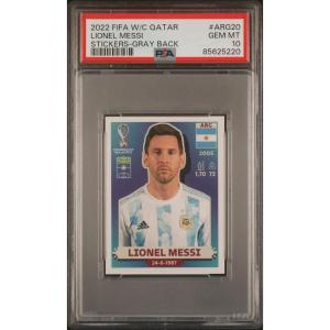 imageGraded 2022 Panini World Cup Qatar Lionel Messi ARG20 Gray Back Soccer Sticker Card PSA 10 Gem Mint