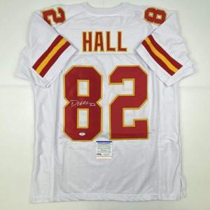 imageAutographedSigned Dante Hall Kansas City White Football Jersey PSADNA COA