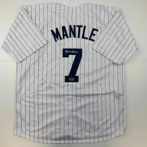 imageFacsimile Autographed Mickey Mantle New York Pinstripe Reprint Laser Auto Baseball Jersey Size Mens XL
