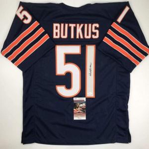 imageAutographedSigned Dick Butkus Chicago Blue Football Jersey JSA COA