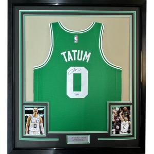 imageFramed AutographedSigned Jayson Tatum Boston 33x42 Celtics Green Basketball Jersey Fanatics COA