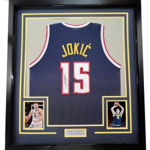 imageFramed AutographedSigned Nikola Jokic 33x42 Denver Dark Blue Basketball Jersey JSA COA