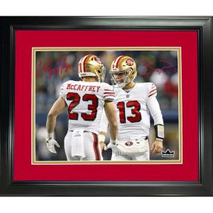 imageFramed Brock Purdy ampamp Christian McCaffrey San Francisco 49ers Dual Facsimile Laser Engraved Signature Auto 11quotx14quot Football Photo HOFSM Holo