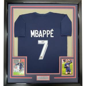imageFramed Facsimile Autographed Kylian Mbappe 35x39 PSG Blue Reprint Laser Auto Soccer Jersey