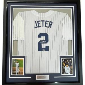 imageFramed Facsimile Autographed Derek Jeter 35x39 New York Pinstripe Reprint Laser Auto Baseball Jersey