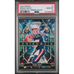 imageGraded 2024 Panini Prizm Drake Maye 2 Prizmatic Green Wave Rookie RC Football Card PSA 10 Gem Mint