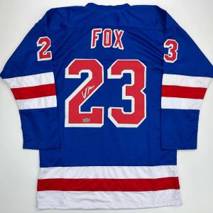 imageFacsimile Autographed Adam Fox New York Blue Reprint Laser Auto Hockey Jersey Size Mens XL