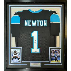 imageFramed Facsimile Autographed Cam Newton 35x39 Carolina Black Reprint Laser Auto Football Jersey