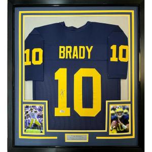 imageFramed Facsimile Autographed Tom Brady 35x39 Michigan Blue Reprint Laser Auto College Football Jersey