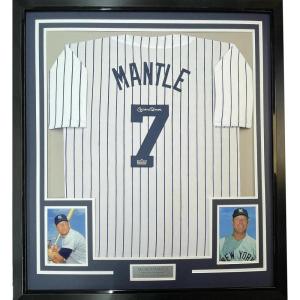 imageFramed Facsimile Autographed Mickey Mantle 35x39 New York Pinstripe Reprint Laser Auto Baseball Jersey