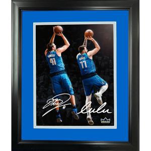 imageFramed Luka Doncic Dirk Nowitzki Dallas Mavericks Dual Facsimile Laser Engraved Signature Auto 12quotx15quot Basketball Photo HOFSM Holo