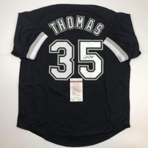 imageAutographedSigned Frank Thomas Chicago Black Baseball Jersey JSA COA