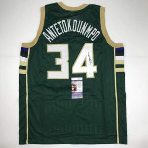 imageAutographedSigned Giannis Antetokounmpo Milwaukee Green Custom Basketball Jersey JSA COA