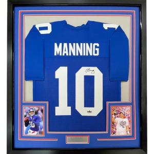 imageFramed Facsimile Autographed Eli Manning 35x39 New York Blue Reprint Laser Auto Football Jersey