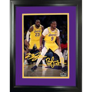 imageFramed LeBron James and Bronny James Jr NBA Debut FatherSon Duo Los Angeles Lakers Dual Facsimile Laser Engraved Signature Auto 11quotx14quot Basketball Photo HOFSM Holo