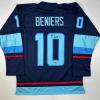 imageFacsimile Autographed Matty Beniers Seattle Blue Reprint Laser Auto Hockey Jersey Size Mens XL
