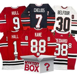 imageAutographedSigned Chicago Hockey Jersey Mystery Box with PSA JSA or Beckett COA
