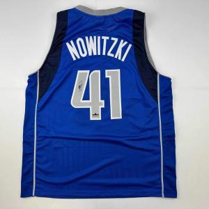 imageFacsimile Autographed Dirk Nowitzki Dallas Blue Reprint Laser Auto Basketball Jersey Size Mens XL