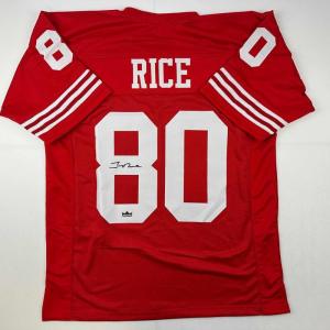 imageFacsimile Autographed Jerry Rice San Francisco Red Reprint Laser Auto Football Jersey Size Mens XL