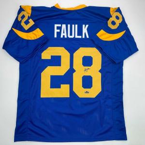 imageFacsimile Autographed Marshall Faulk St Louis Royal Blue Retro Reprint Laser Auto Football Jersey Size Mens XL