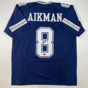 imageFacsimile Autographed Troy Aikman Dallas Blue Reprint Laser Auto Football Jersey Size Mens XL