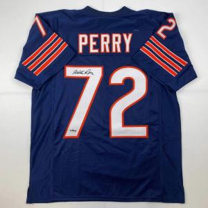 imageFacsimile Autographed William Perry The Refrigerator Chicago Blue Reprint Laser Auto Football Jersey Size Mens XL