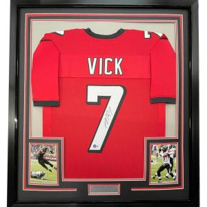 imageFramed AutographedSigned Michael Mike Vick 33x42 Atlanta Red Football Jersey PSADNA COA