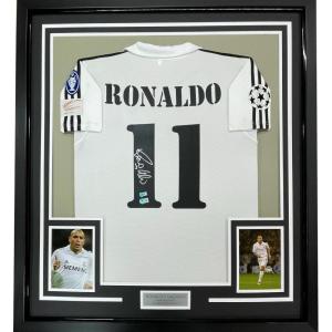 imageFramed AutographedSigned Ronaldo Nazario 35x39 Real Madrid White Soccer Jersey Beckett BAS COA