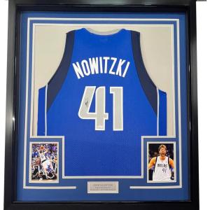 imageFramed Facsimile Autographed Dirk Nowitzki 35x39 Dallas Blue Reprint Laser Auto Basketball Jersey