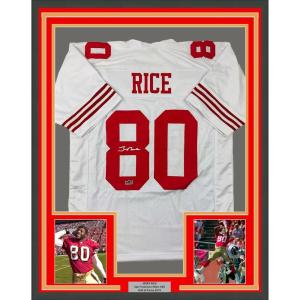 imageFramed Facsimile Autographed Jerry Rice 35x39 San Francisco White Reprint Laser Auto Football Jersey