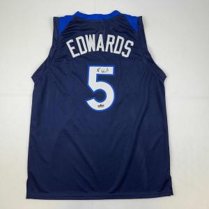 imageFacsimile Autographed Anthony Edwards Minnesota Blue Reprint Laser Auto Basketball Jersey Size Mens XL