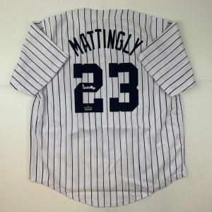 imageFacsimile Autographed Don Mattingly New York Pinstripe Reprint Laser Auto Baseball Jersey Size Mens XL