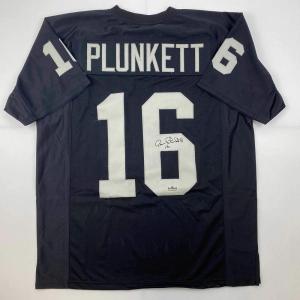 imageFacsimile Autographed Jim Plunkett Oakland Las Vegas Black Reprint Laser Auto Football Jersey Size Mens XL