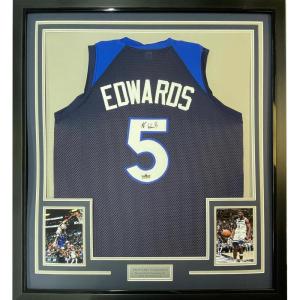 imageFramed Facsimile Autographed Anthony Edwards 35x39 Minnesota Blue Reprint Laser Auto Basketball Jersey