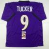 imageAutographedSigned Justin Tucker Baltimore Purple Football Jersey JSA COA