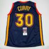 imageAutographedSigned Stephen Steph Curry Golden State Navy Blue Throwback Basketball Jersey JSA COA