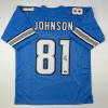 imageFacsimile Autographed Calvin Johnson Detroit Blue Reprint Laser Auto Football Jersey Size Mens XL