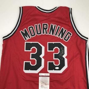 imageAutographedSigned Alonzo Mourning Miami Red Basketball Jersey JSA COA