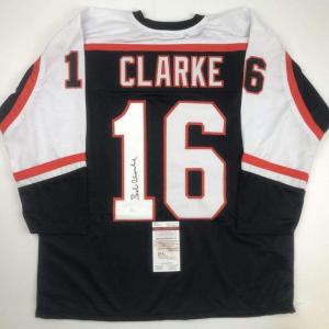 imageAutographedSigned Bob Bobby Clarke Philadelphia Black Hockey Jersey JSA COA