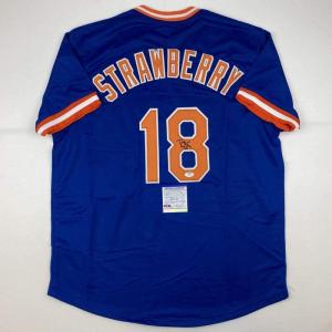 imageAutographedSigned Darryl Strawberry New York Blue Baseball Jersey PSADNA COA