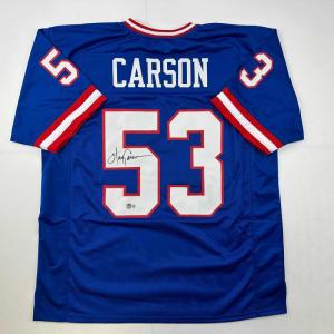 imageAutographedSigned Harry Carson New York Blue Football Jersey Beckett BAS COA