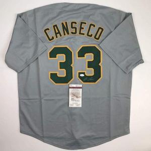 imageAutographedSigned Jose Canseco Oakland Grey Baseball Jersey JSA COA