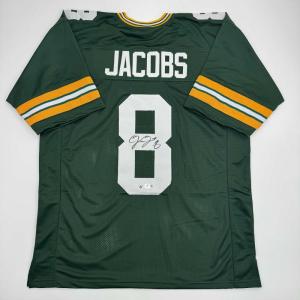 imageAutographedSigned Josh Jacobs Green Bay Green Football Jersey Beckett BAS COA