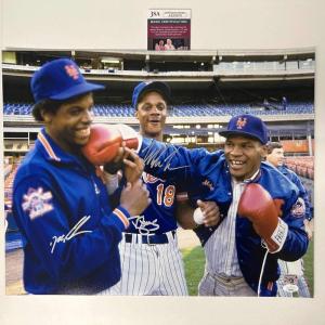 imageAutographedSigned Mike Tyson Darryl Strawberry Dwight Doc Gooden New York Mets 16x20 Boxing Baseball Photo JSA COA