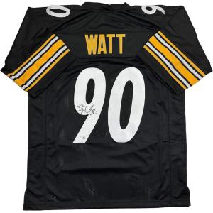 imageAutographedSigned TJ TJ Watt Pittsburgh Black Football Jersey Beckett BAS COA